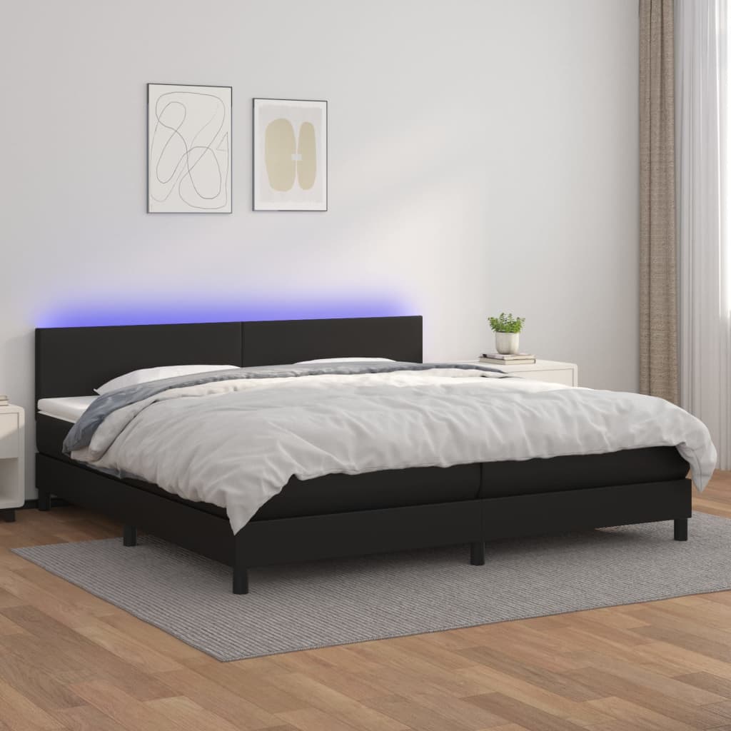 Boxspringbett Mit Matratze & Led Kunstleder Schwarz