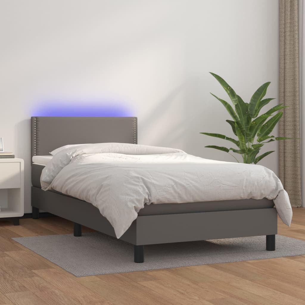 Boxspringbett Mit Matratze & Led Kunstleder Grau