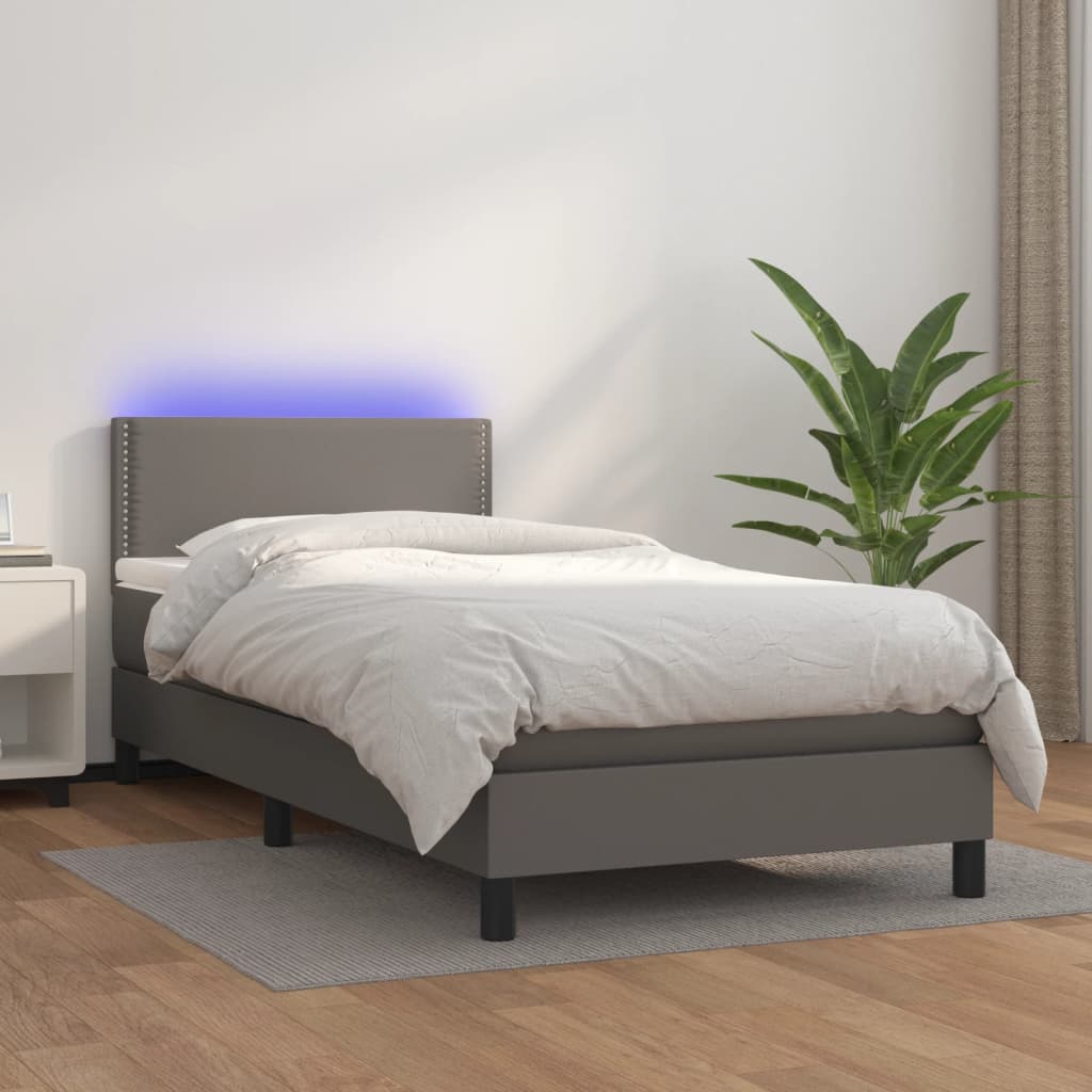 Boxspringbett Mit Matratze & Led Kunstleder Grau