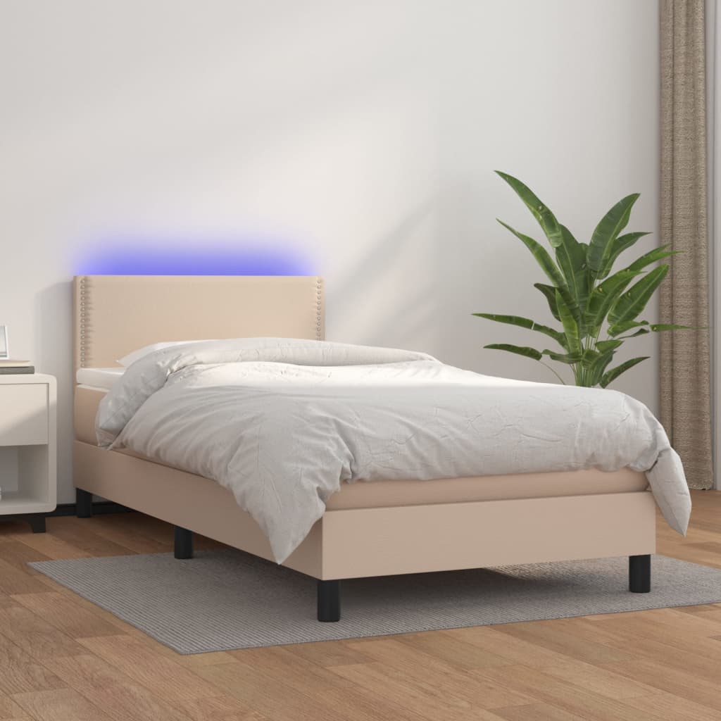 Boxspringbett Mit Matratze & Led -Braun 90X200Cm Cappuccino