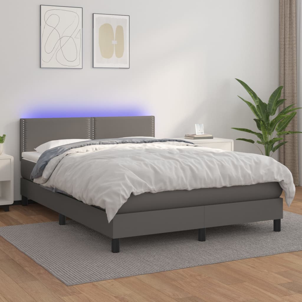 Boxspringbett Mit Matratze & Led Kunstleder Grau