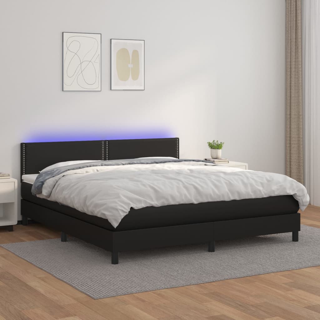 Boxspringbett Mit Matratze & Led Kunstleder Schwarz