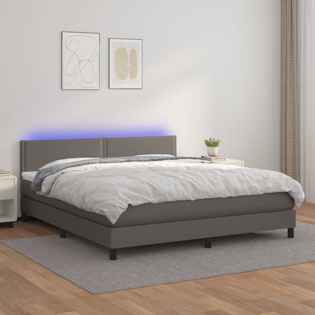 Boxspringbett Mit Matratze & Led Kunstleder Grau