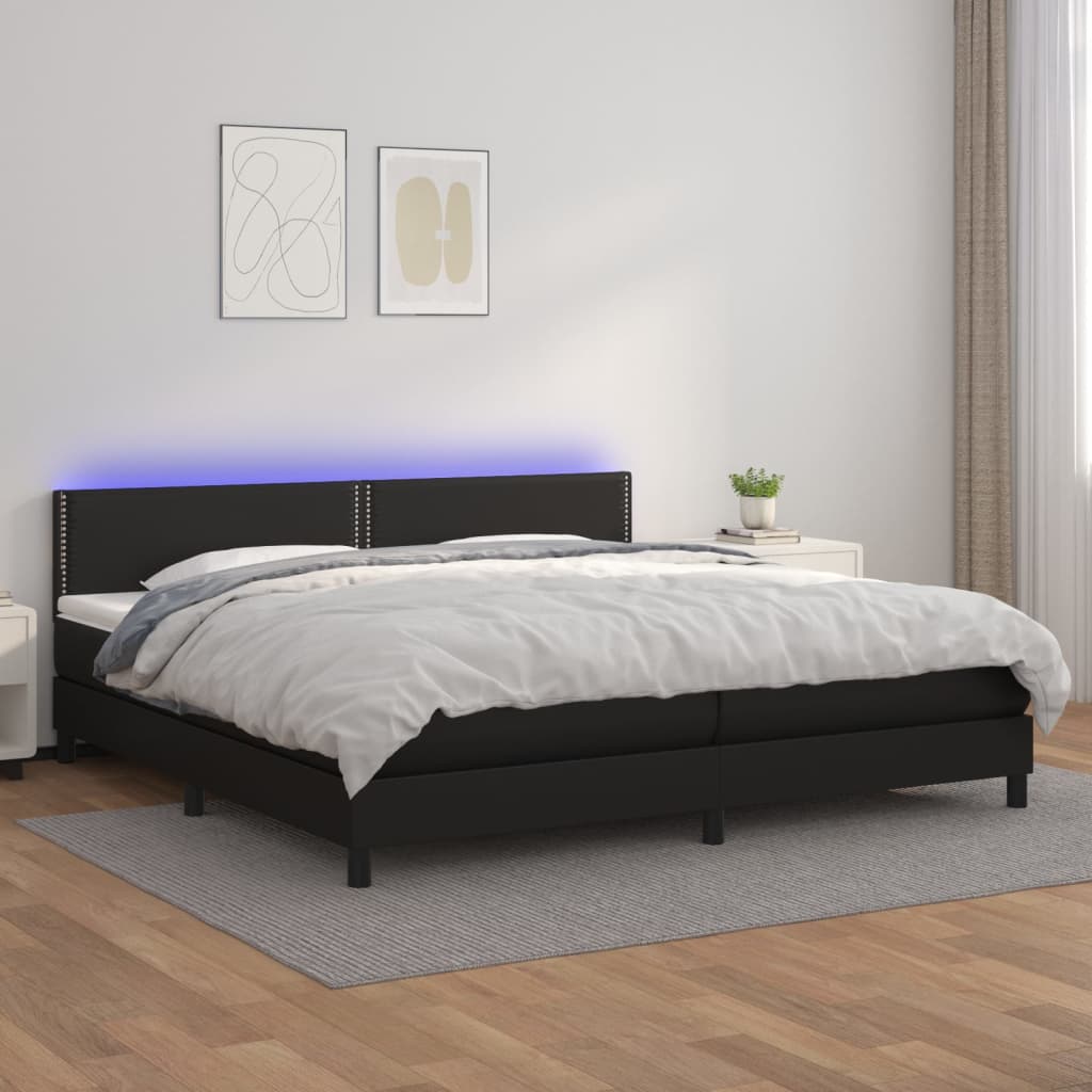 Boxspringbett Mit Matratze & Led Kunstleder Schwarz