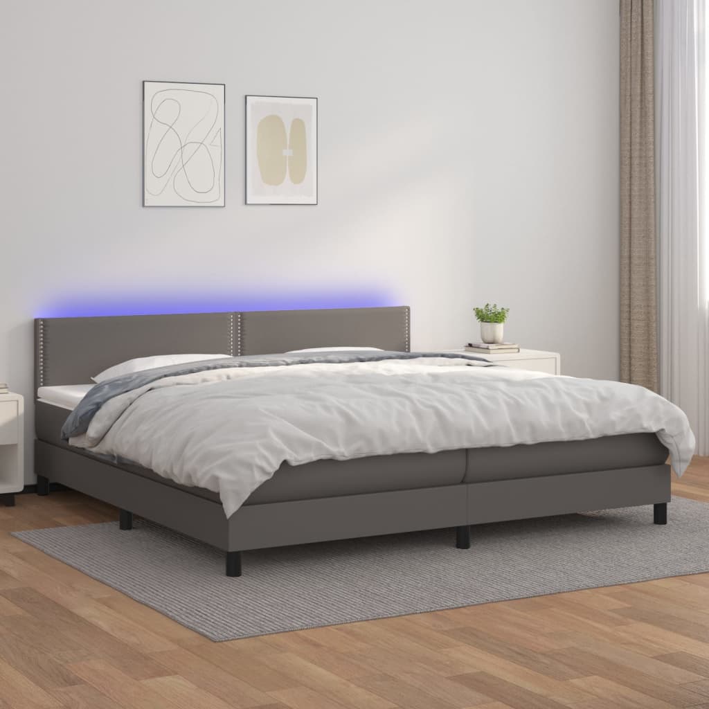 Boxspringbett Mit Matratze & Led Kunstleder Grau