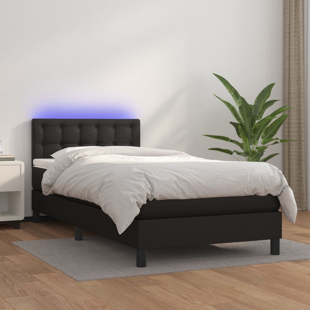 Boxspringbett Mit Matratze & Led Kunstleder Schwarz