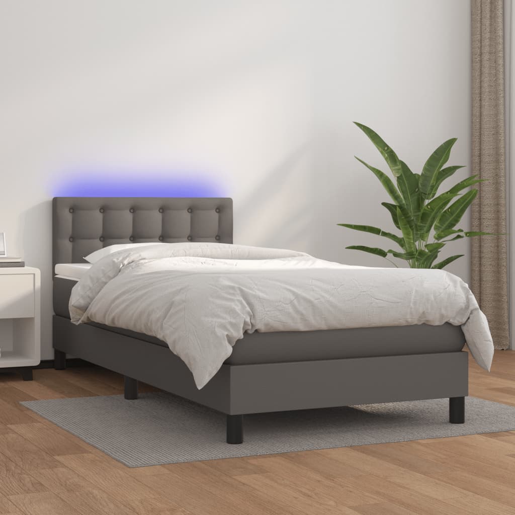 Boxspringbett Mit Matratze & Led Kunstleder Grau
