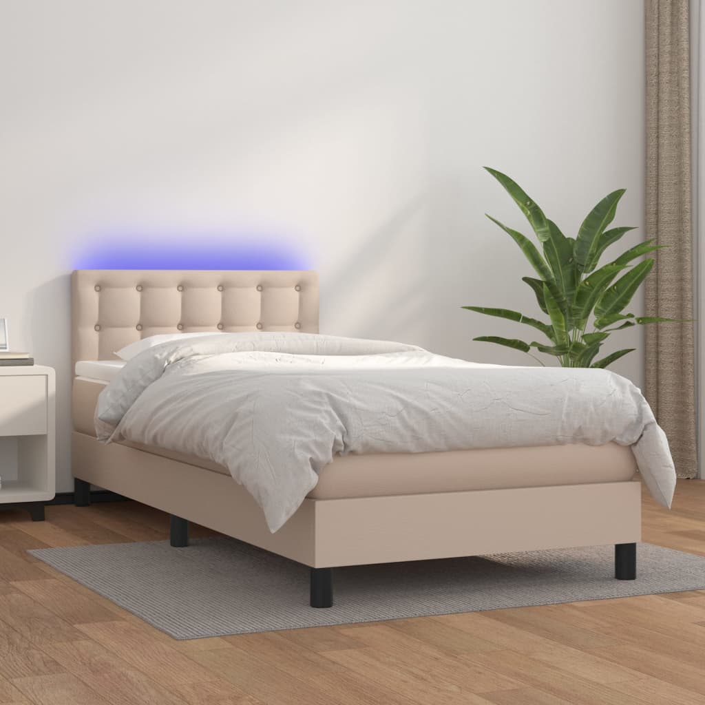 Boxspringbett Mit Matratze & Led -Braun 90X200Cm Cappuccino