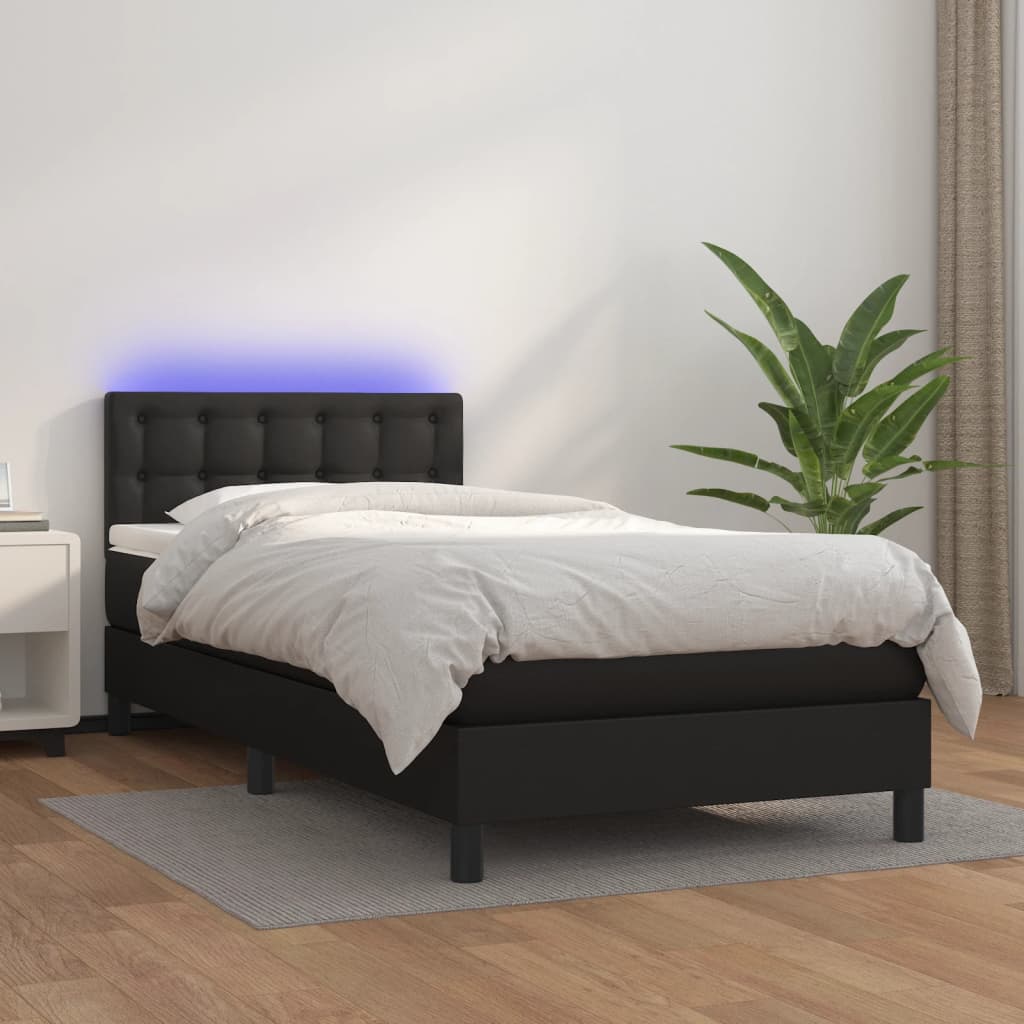 Boxspringbett Mit Matratze & Led Kunstleder Schwarz
