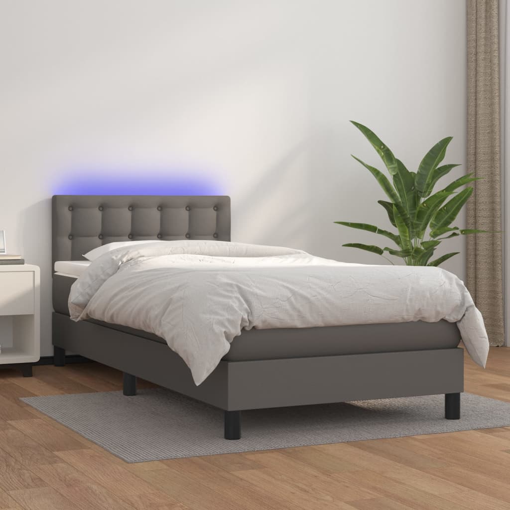 Boxspringbett Mit Matratze & Led Kunstleder Grau