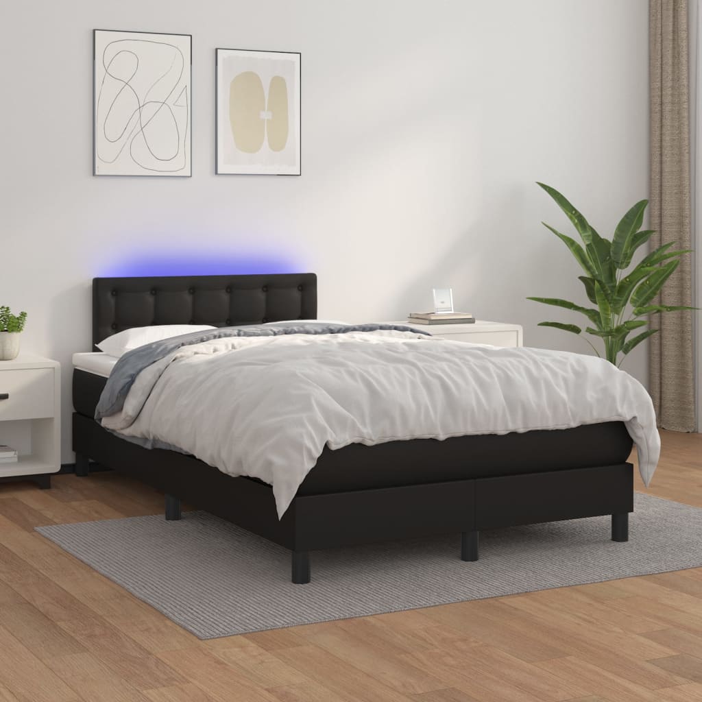 Boxspringbett Mit Matratze & Led Kunstleder Schwarz