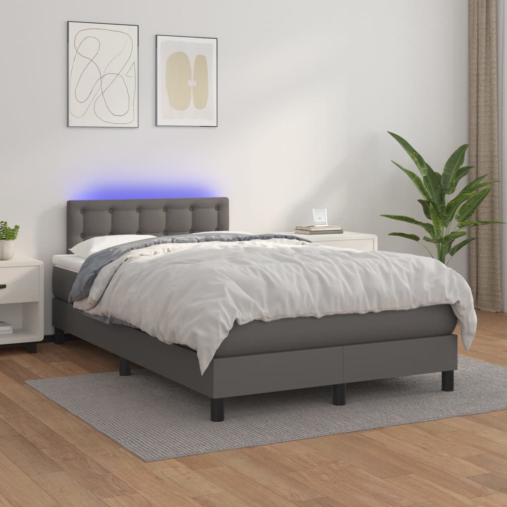 Boxspringbett Mit Matratze & Led Kunstleder Grau