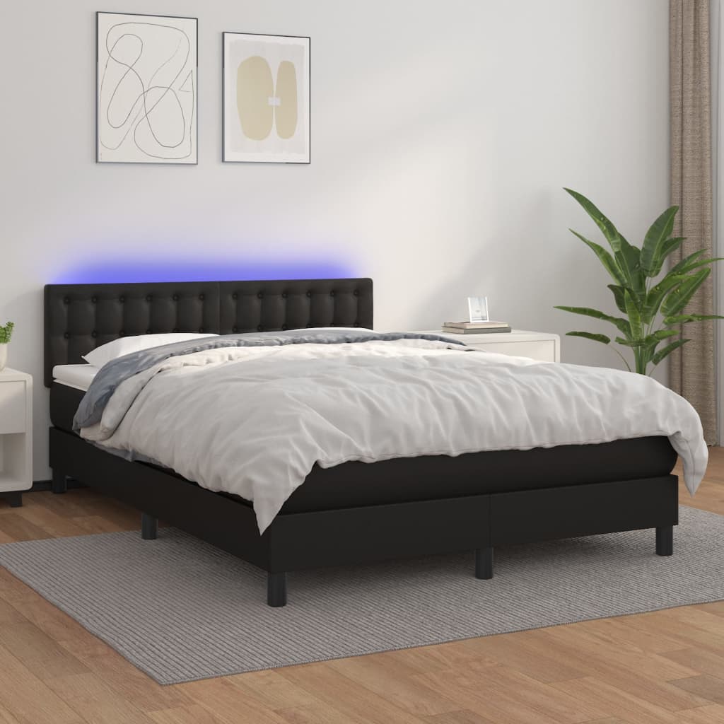 Boxspringbett Mit Matratze & Led Kunstleder Schwarz