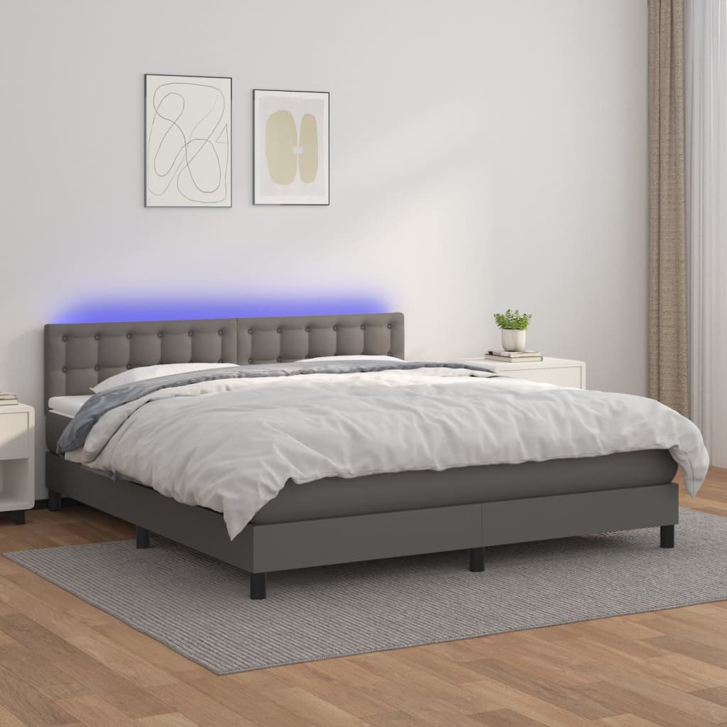 Boxspringbett Mit Matratze & Led Kunstleder Grau
