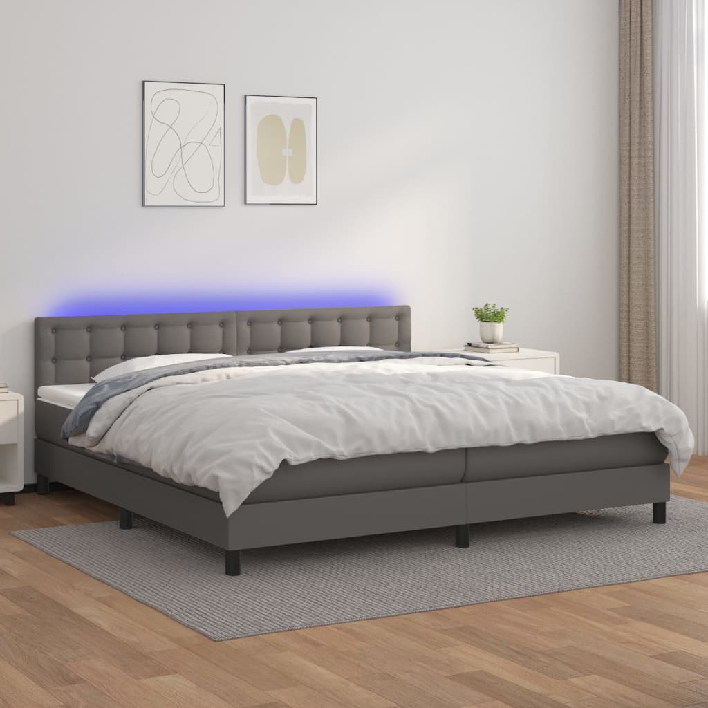 Boxspringbett Mit Matratze & Led Kunstleder Grau