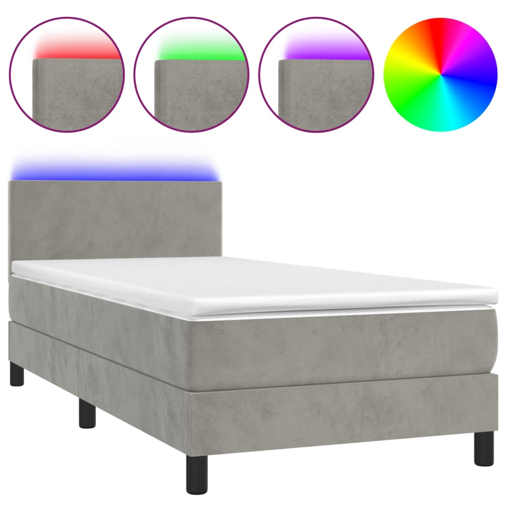 Boxspringbett Mit Matratze & Led Samt Hellgrau