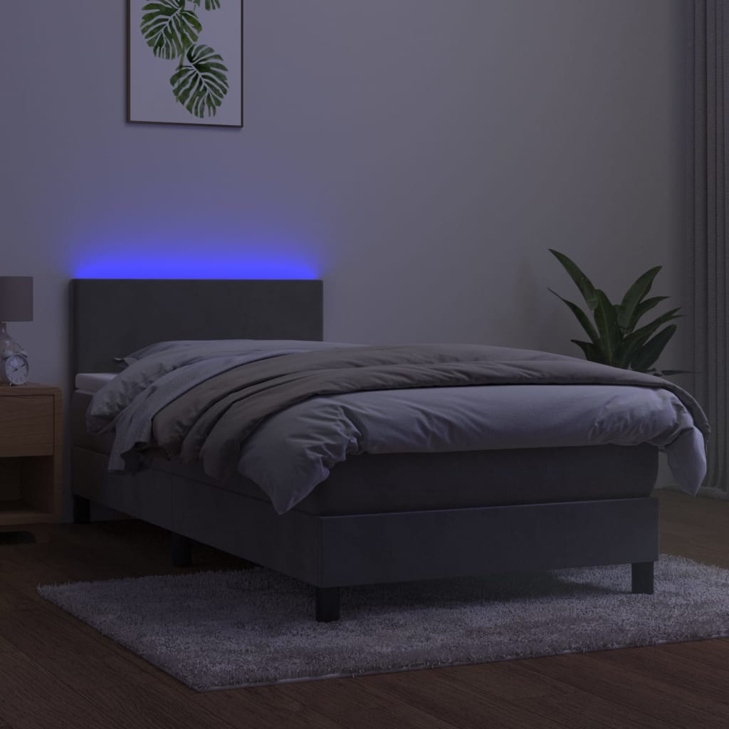 Boxspringbett Mit Matratze & Led Samt Hellgrau