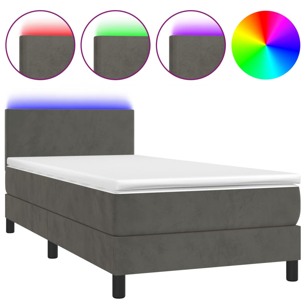 Boxspringbett Mit Matratze & Led Samt Dunkelgrau