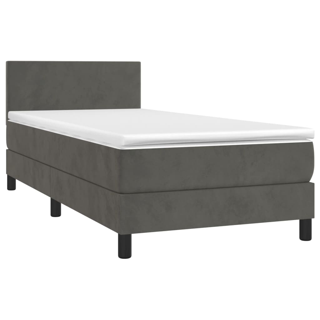 Boxspringbett Mit Matratze & Led Samt Dunkelgrau