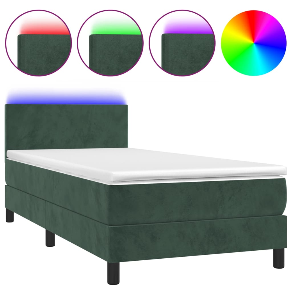 Boxspringbett Mit Matratze & Led Samt Dunkelgrün