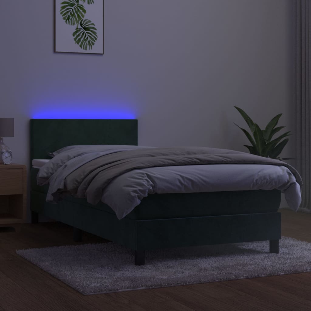 Boxspringbett Mit Matratze & Led Samt Dunkelgrün