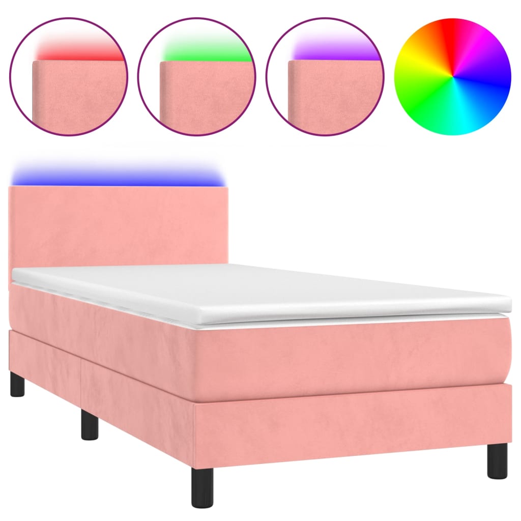 Boxspringbett Mit Matratze & Led Samt Rosa