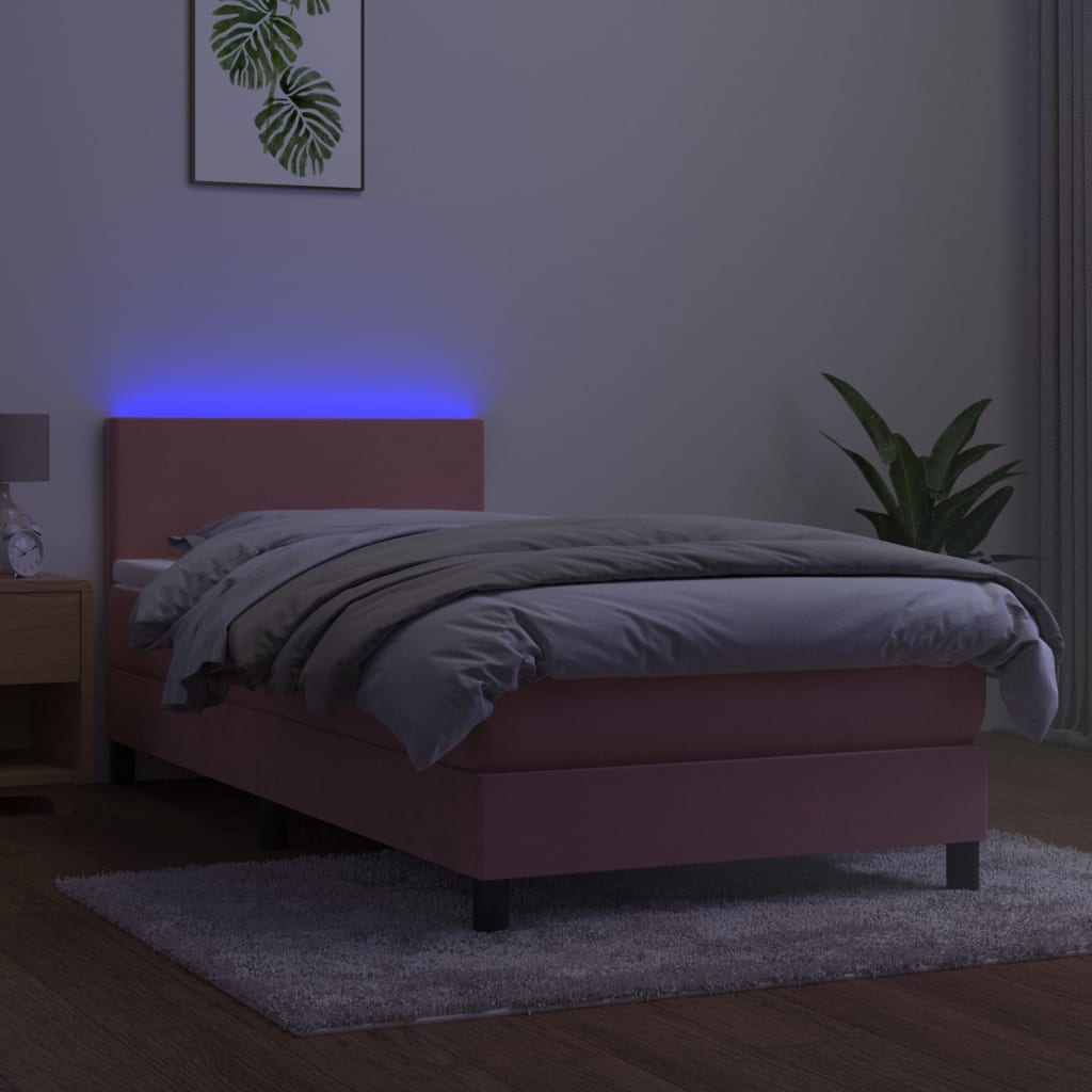 Boxspringbett Mit Matratze & Led Samt Rosa
