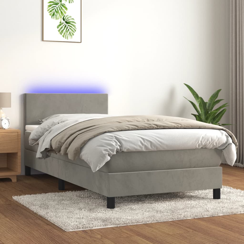 Boxspringbett Mit Matratze & Led Samt Hellgrau