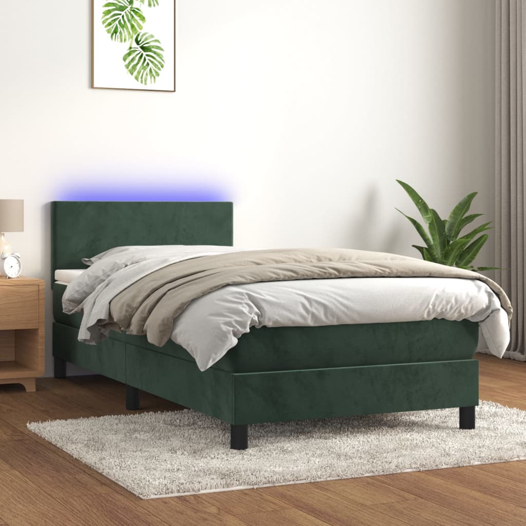 Boxspringbett Mit Matratze & Led Samt Dunkelgrün
