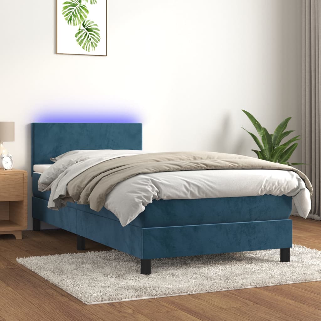 Boxspringbett Mit Matratze & Led Samt Dunkelblau