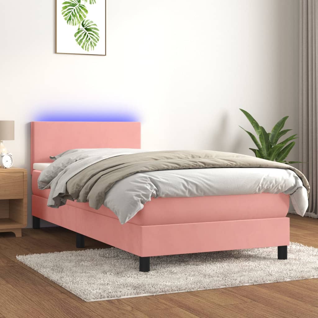 Boxspringbett Mit Matratze & Led Samt Rosa