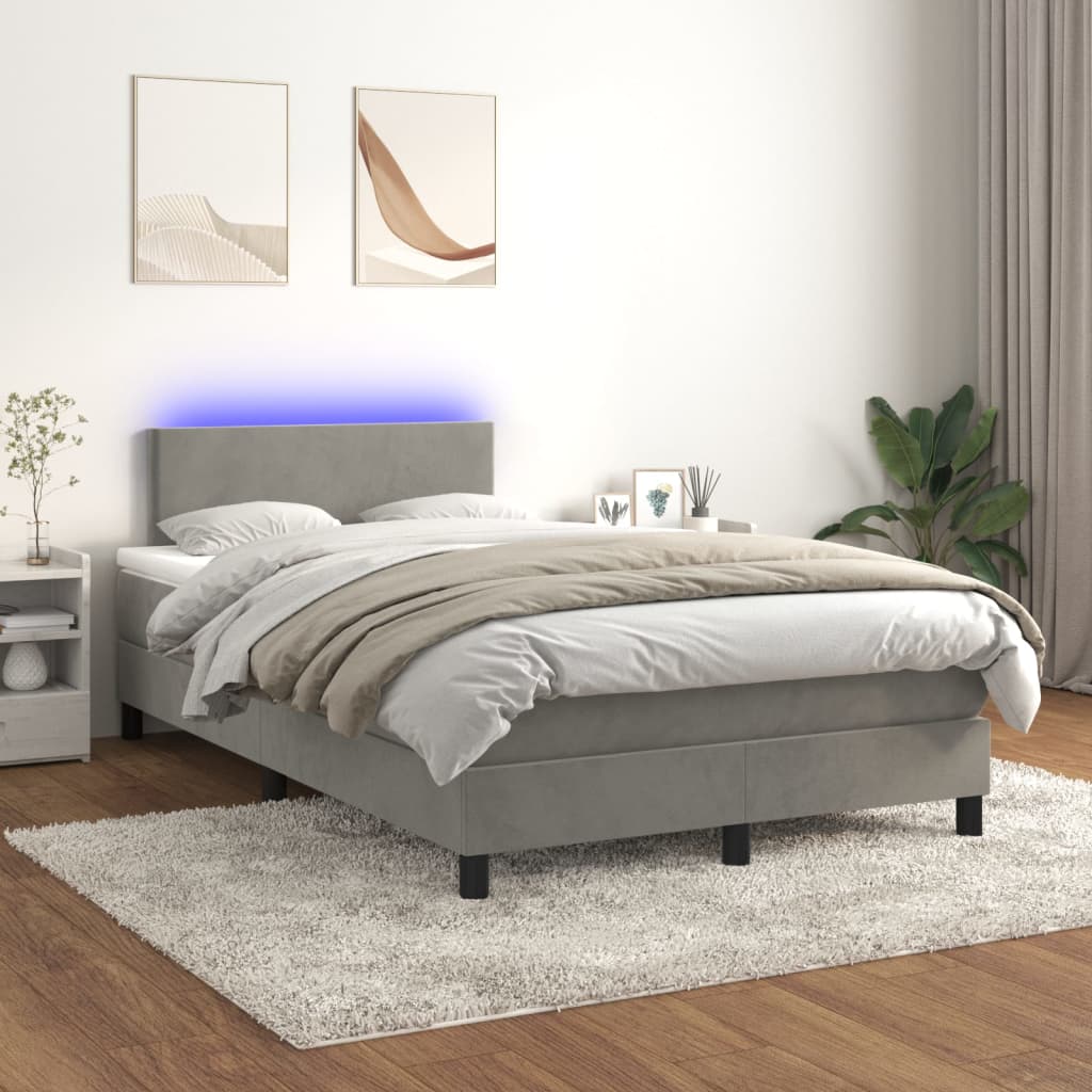 Boxspringbett Mit Matratze & Led Samt Hellgrau