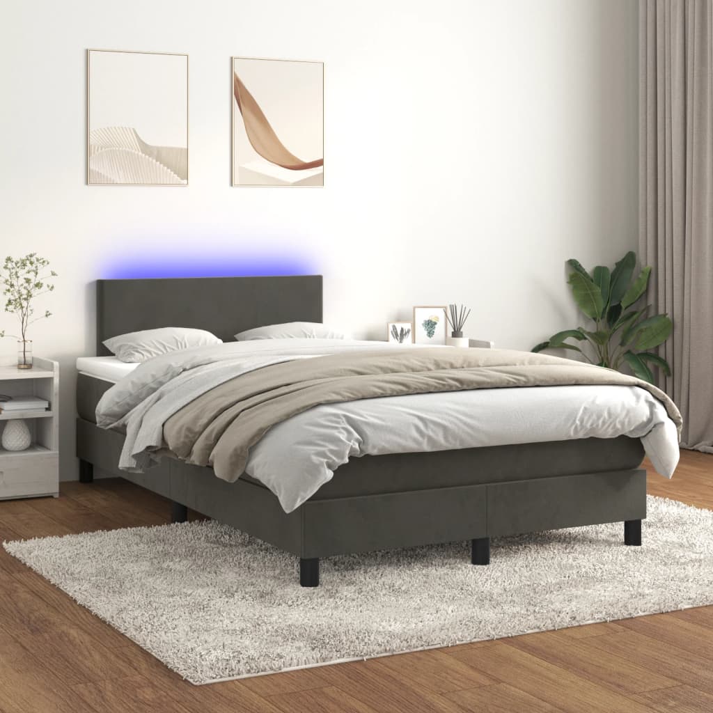 Boxspringbett Mit Matratze & Led Samt Dunkelgrau