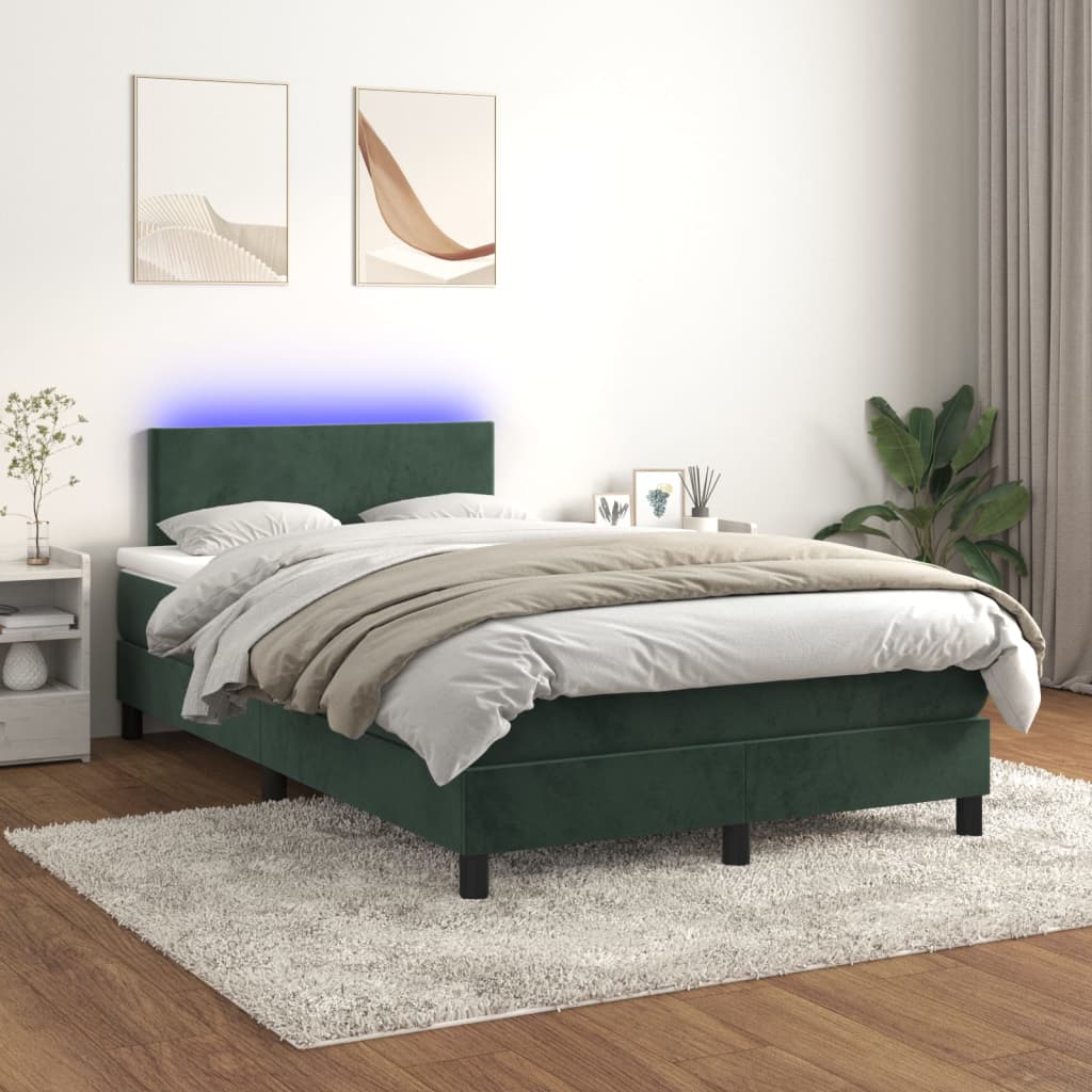 Boxspringbett Mit Matratze & Led Samt Dunkelgrün