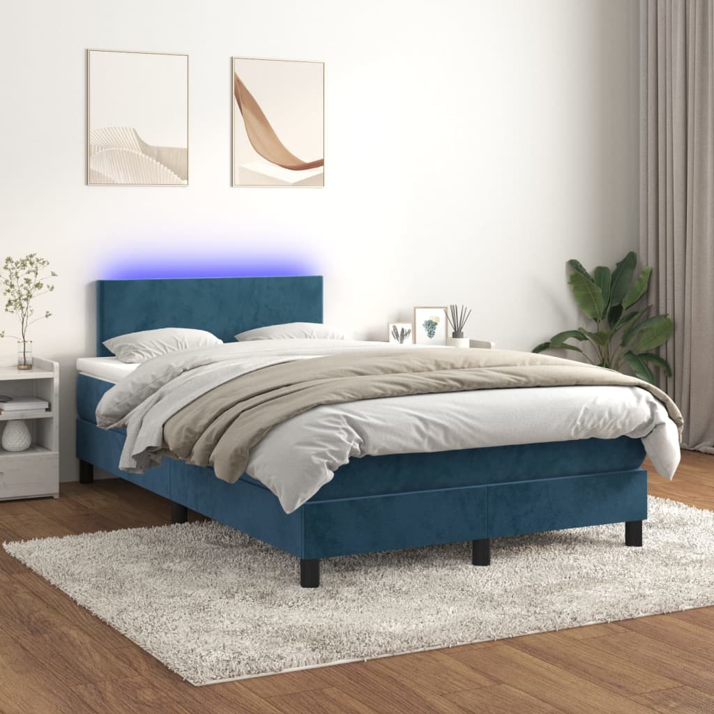 Boxspringbett Mit Matratze & Led Samt Dunkelblau
