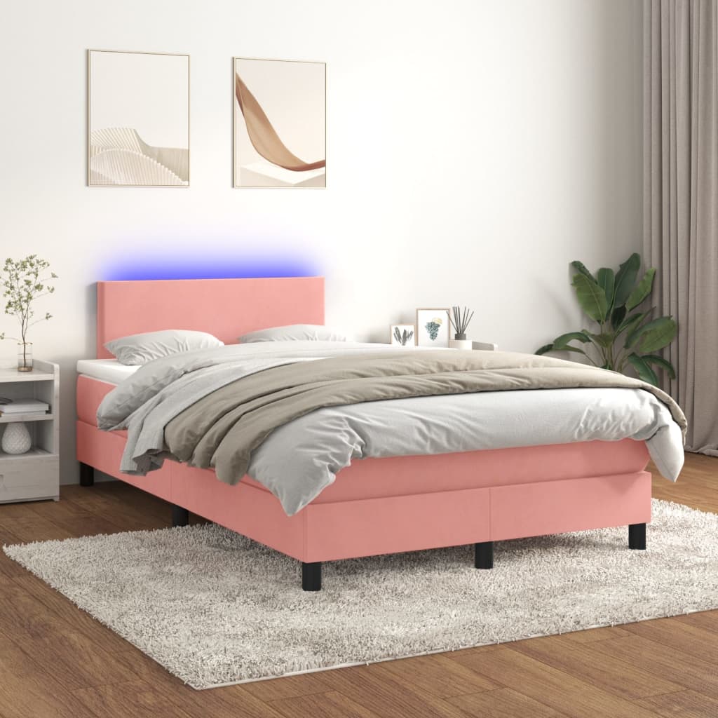 Boxspringbett Mit Matratze & Led Samt Rosa