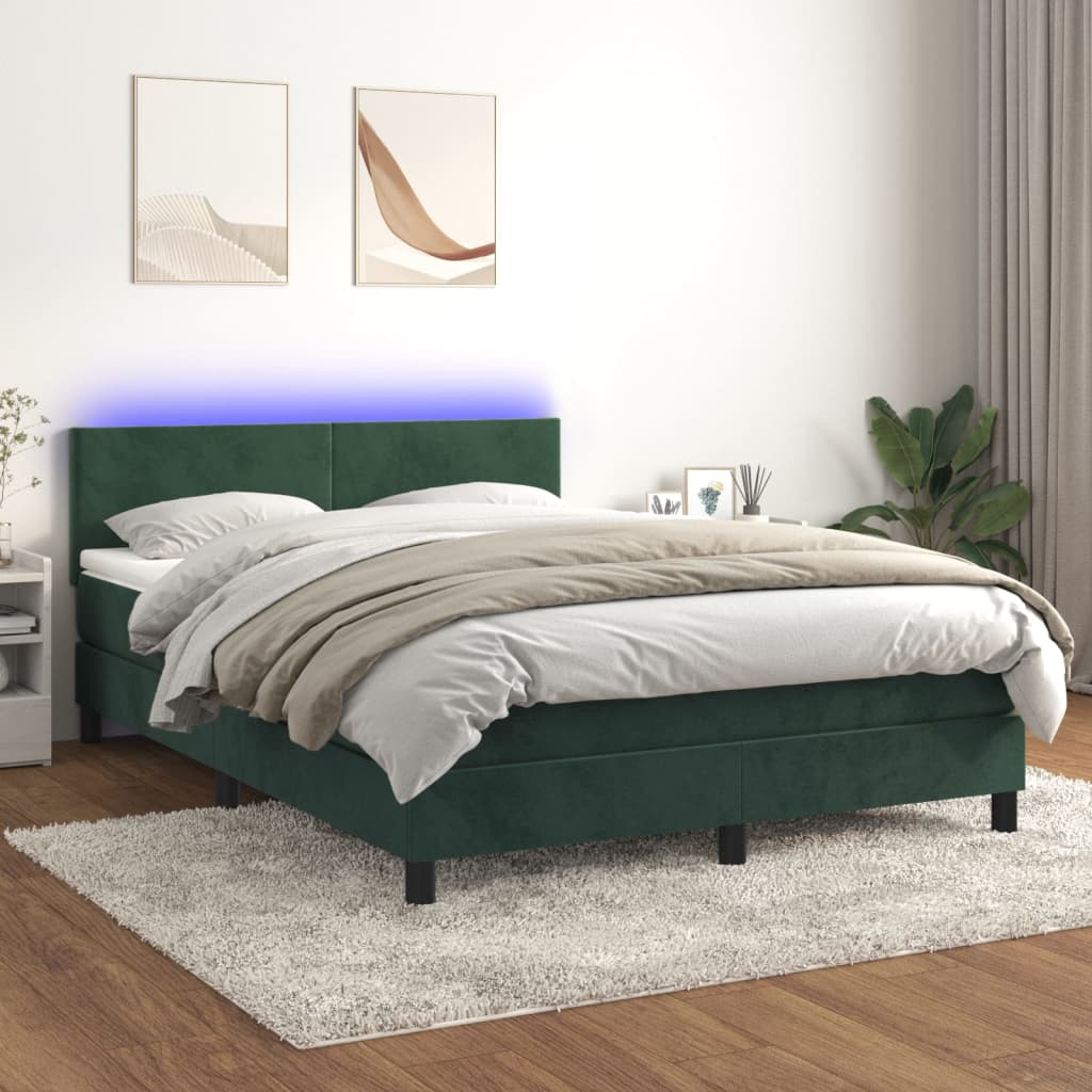 Boxspringbett Mit Matratze & Led Samt Dunkelgrün