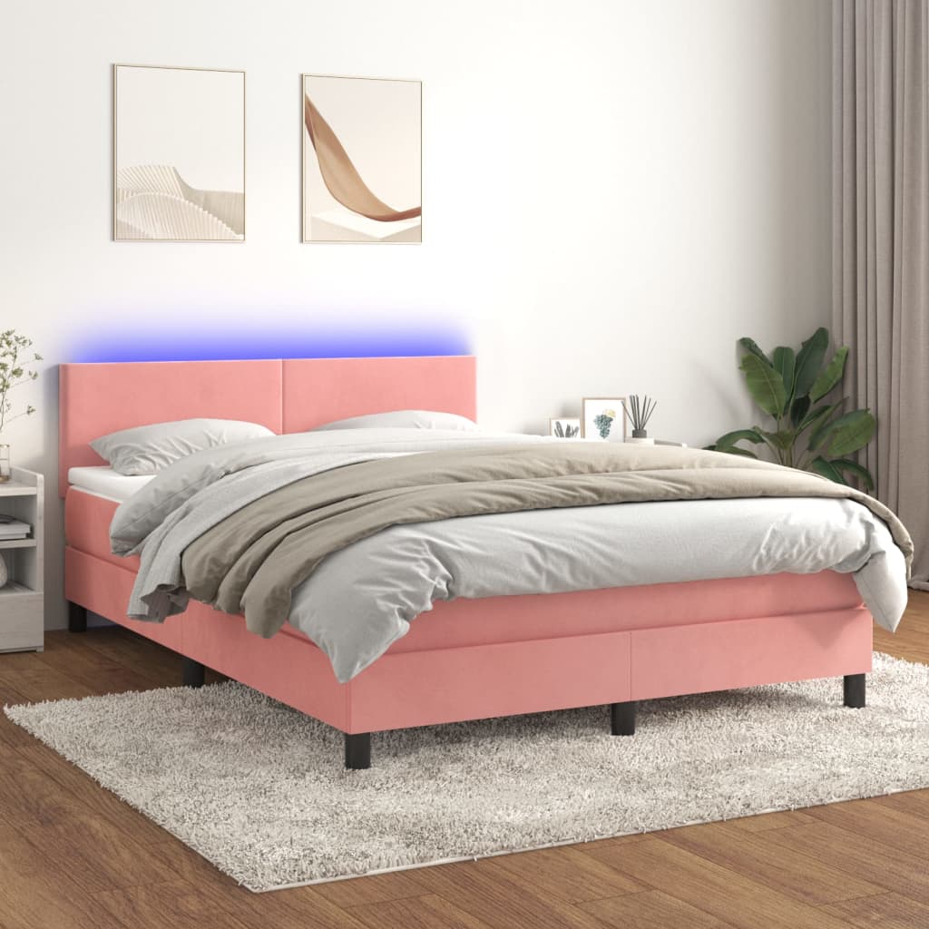 Boxspringbett Mit Matratze & Led Samt Rosa