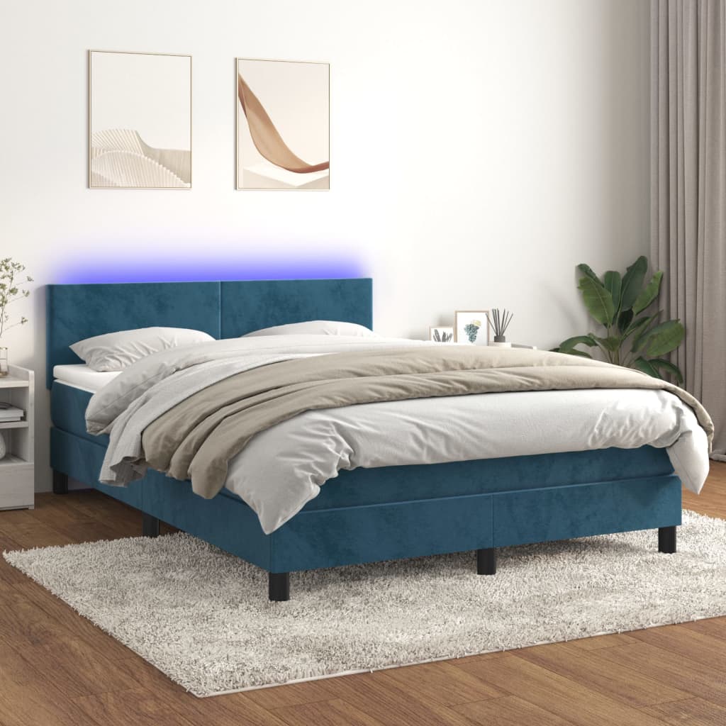 Boxspringbett Mit Matratze & Led Samt Dunkelblau