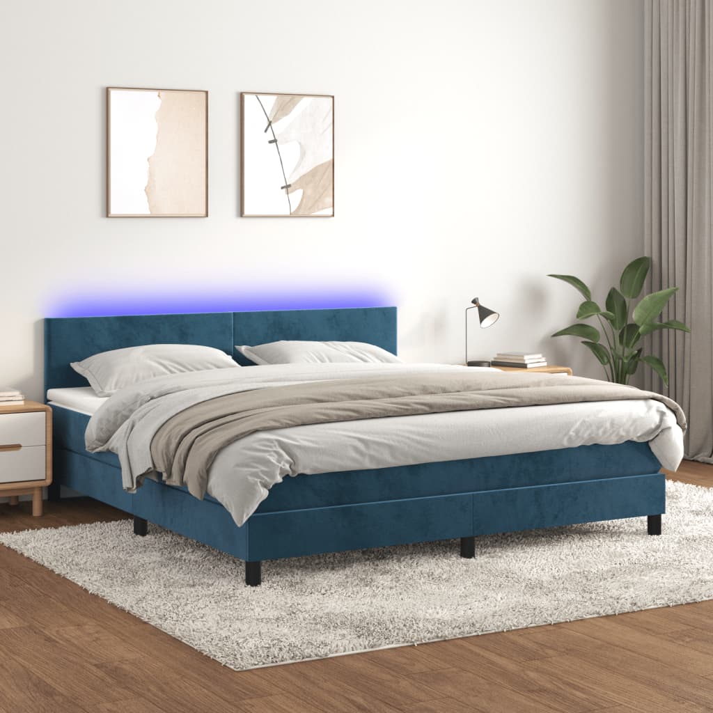Boxspringbett Mit Matratze & Led Samt Dunkelblau