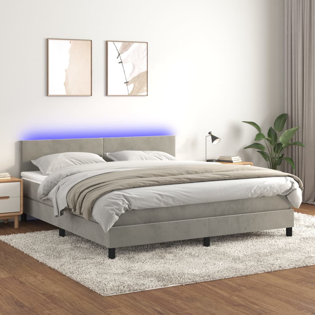 Boxspringbett Mit Matratze & Led Samt Hellgrau