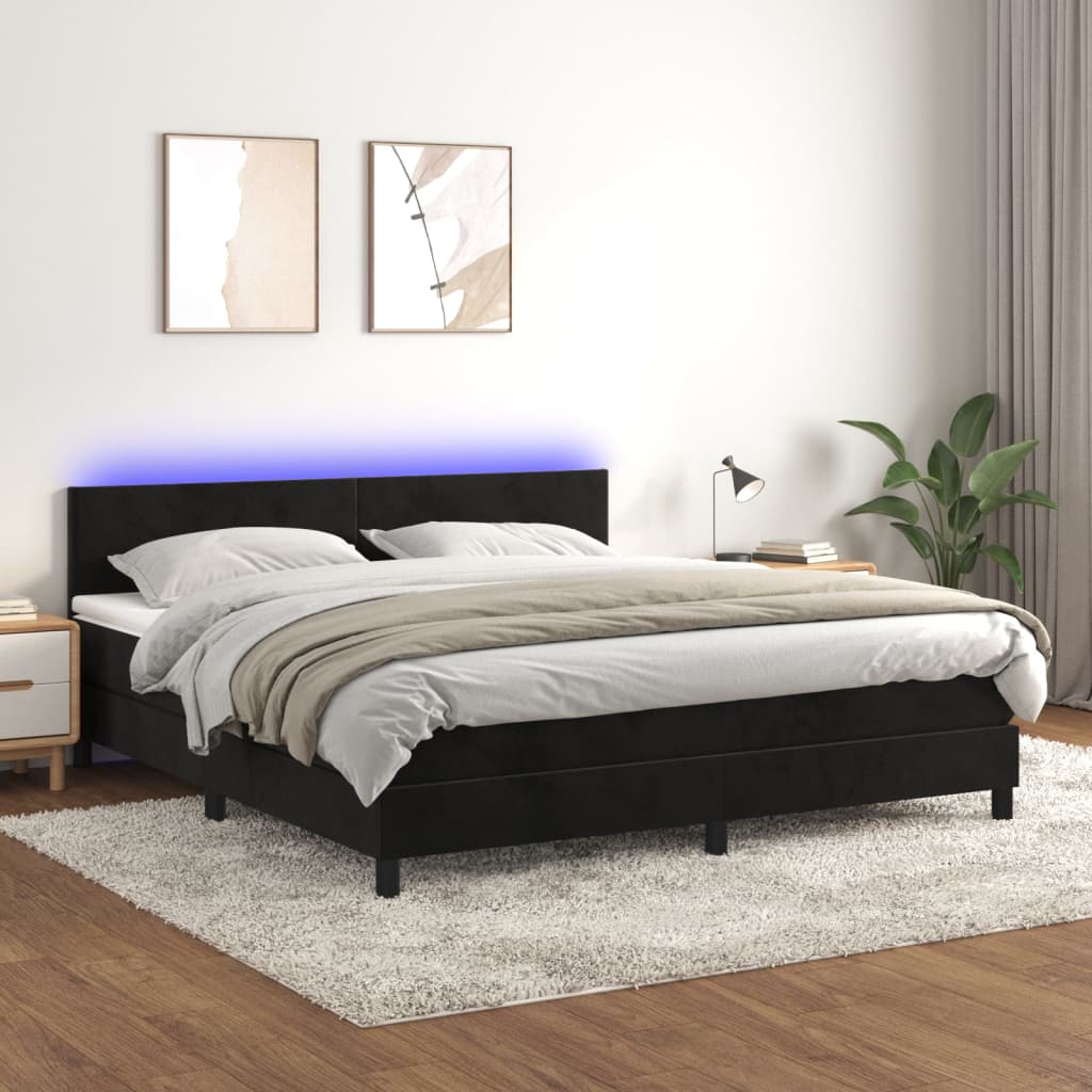 Boxspringbett Mit Matratze & Led Samt Schwarz
