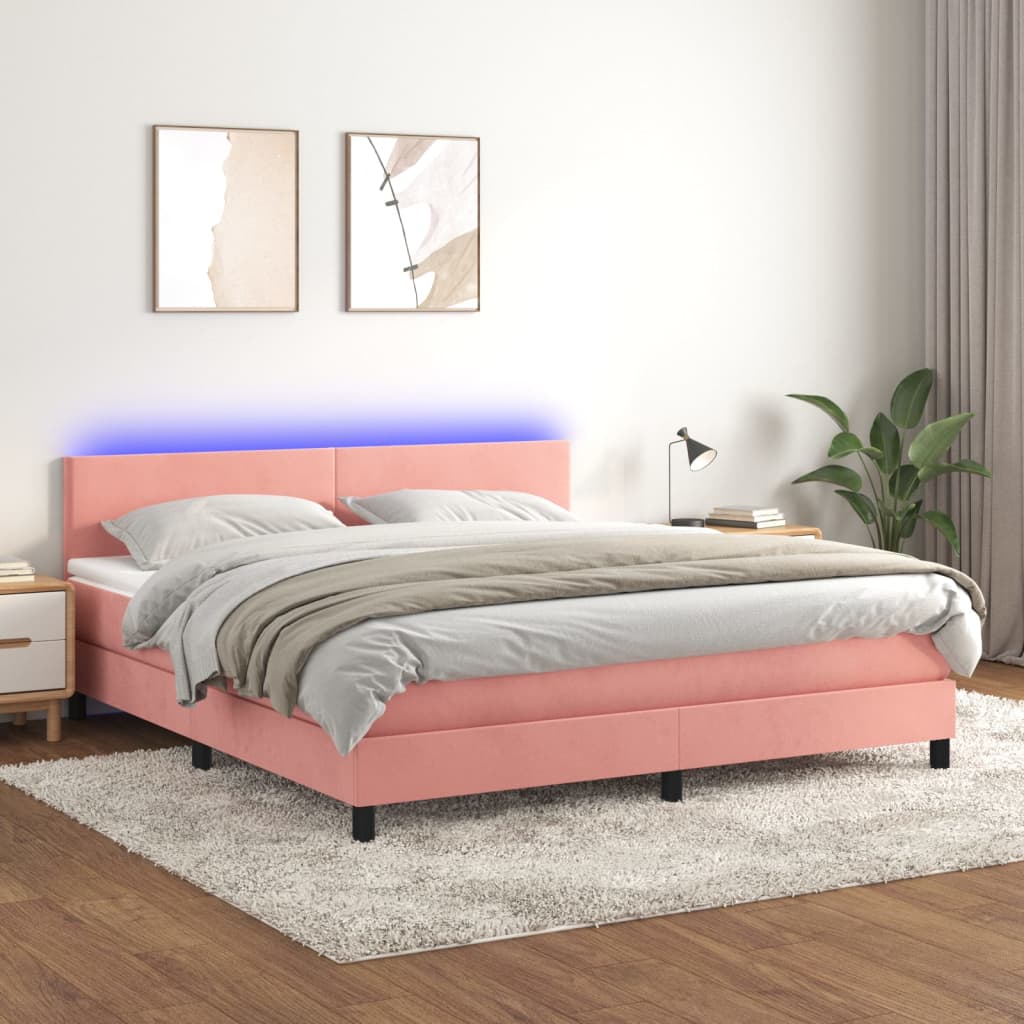 Boxspringbett Mit Matratze & Led Samt Rosa