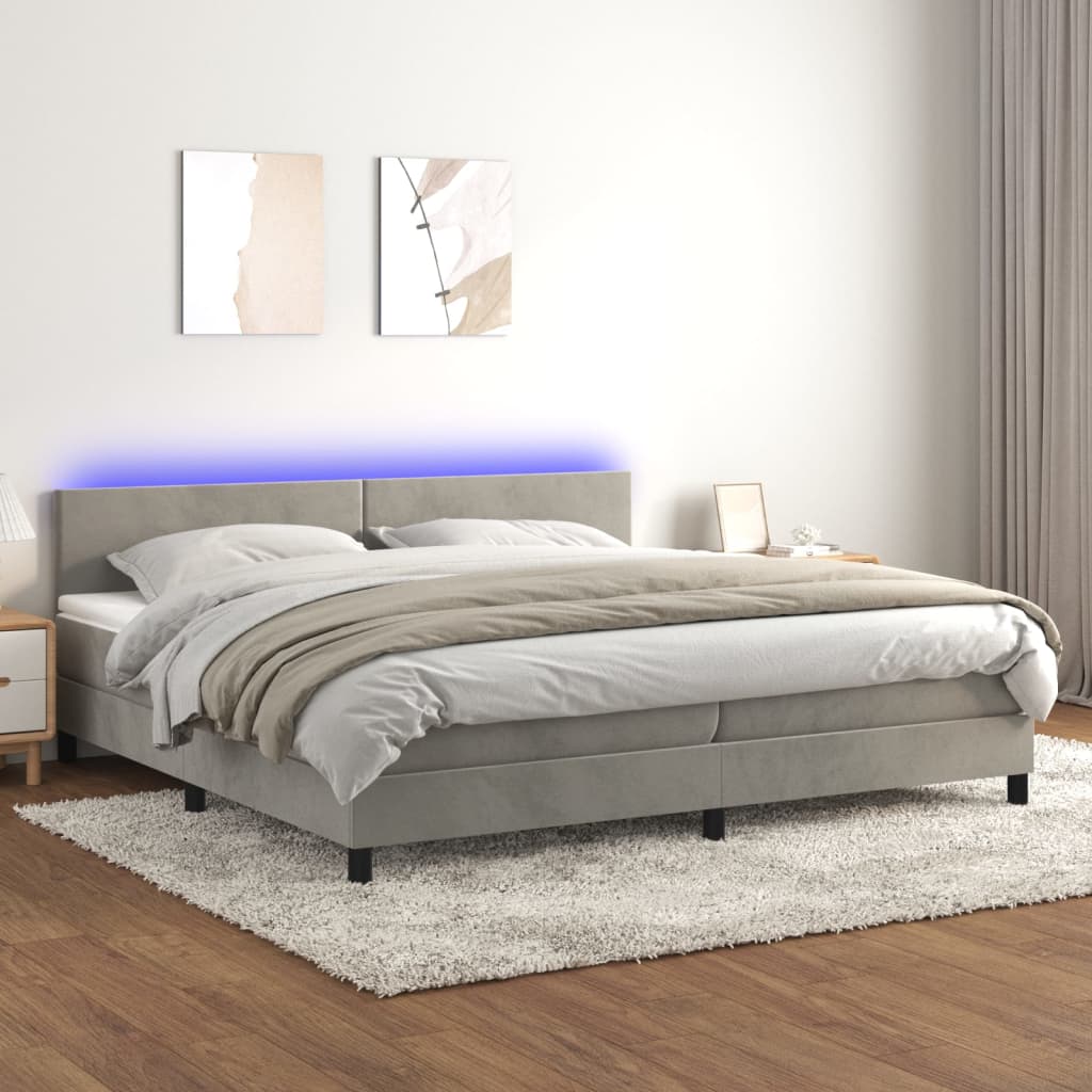 Boxspringbett Mit Matratze & Led Samt Hellgrau