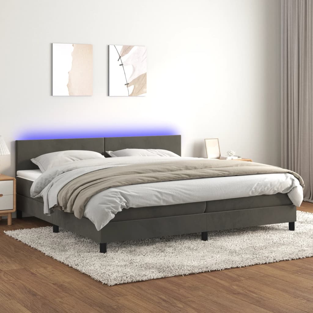 Boxspringbett Mit Matratze & Led Samt Dunkelgrau