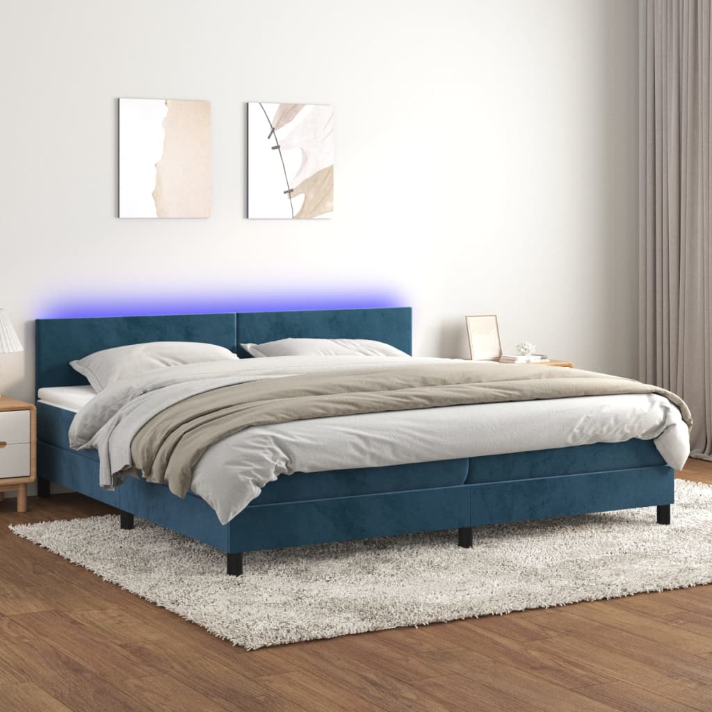 Boxspringbett Mit Matratze & Led Samt Dunkelblau