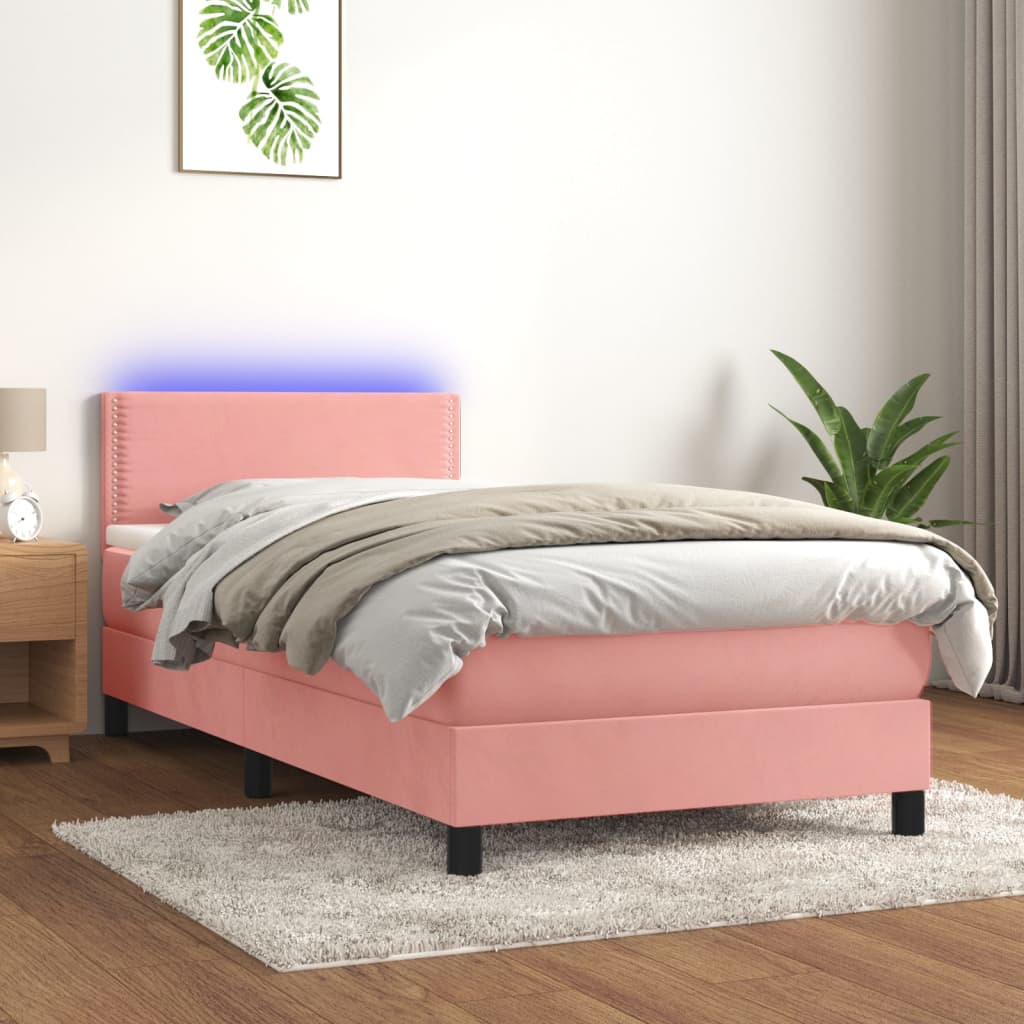 Boxspringbett Mit Matratze & Led Samt Rosa