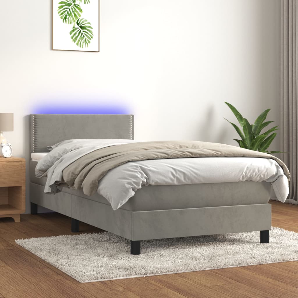 Boxspringbett Mit Matratze & Led Samt Hellgrau
