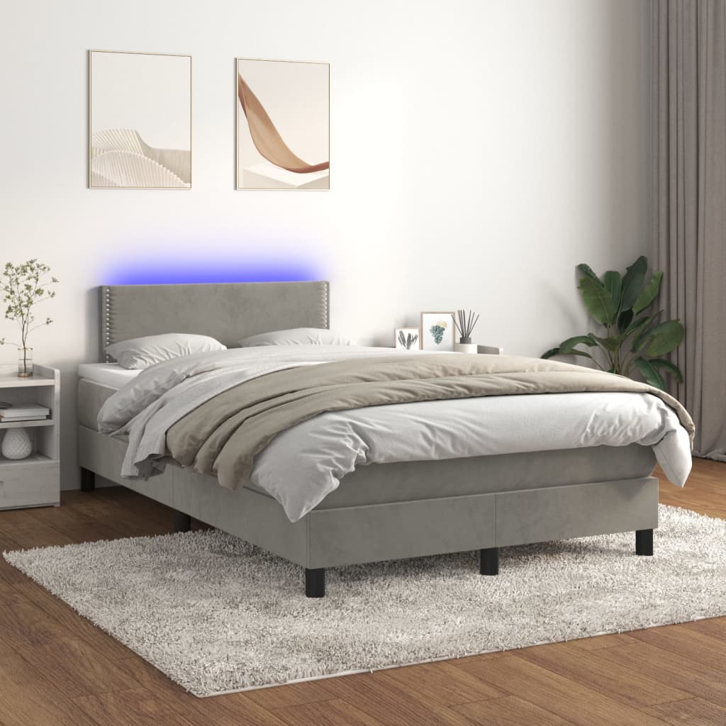 Boxspringbett Mit Matratze & Led Samt Hellgrau