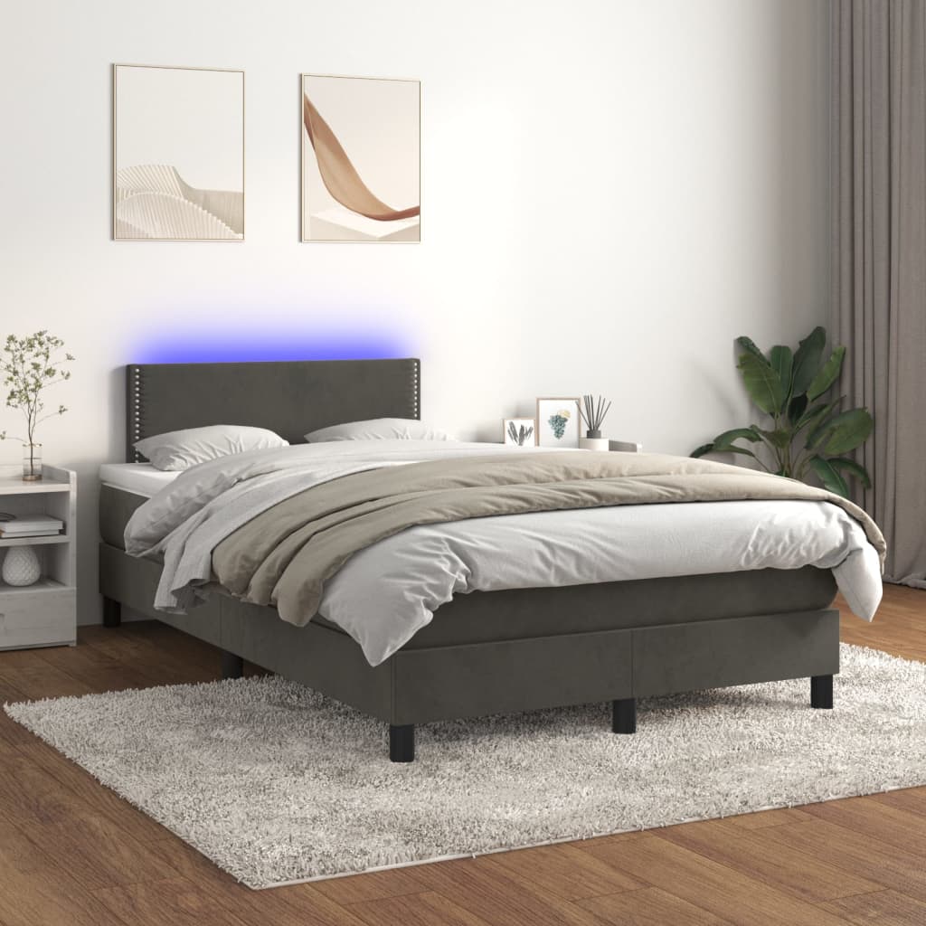 Boxspringbett Mit Matratze & Led Samt Dunkelgrau